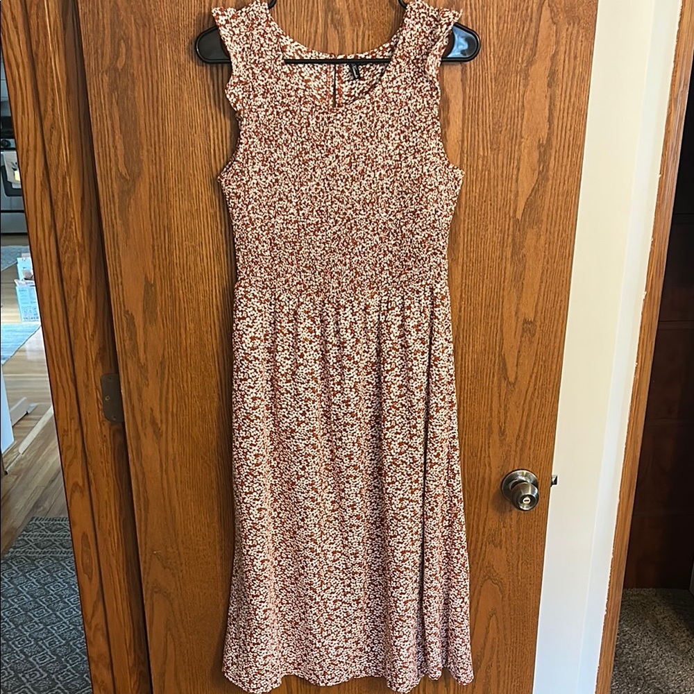 Floral Smocked Top Sleeveless Dress - Red